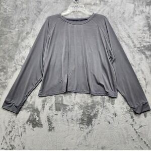 realessentials Top Womens 2X Gray Long Sleeve Petal Back Crop Workout Yoga